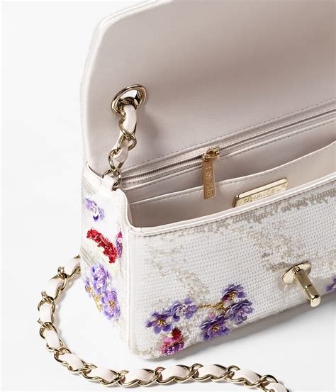 Mini classic handbag, Embroidered satin, sequins, .